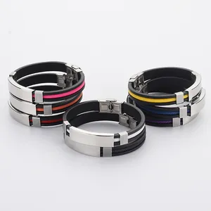 Stylish titanium steel silicone bracelet multi-layer metal plate couple gift jewelry.