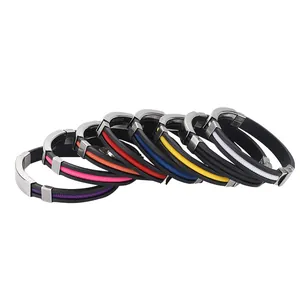 Stainless steel silicone bracelet couple fashion wristband multi-color casual jewelry.
