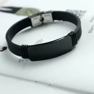 Men's black silicone bracelet with stainless steel ID plate