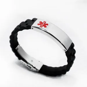 Black silicone medical alert bracelet with stainless steel plate and Star of Life symbol
