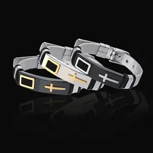 Fashionable adjustable stainless steel mesh bracelet featuring a religious cross