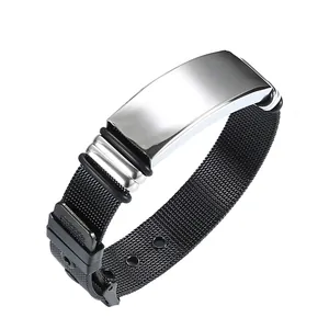 Modernes hochwertiges Edelstahl-Mesh-Armband mit polierter Silberplatte für Damen und Herren
