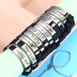 Twelve Constellation Silicone Stainless Steel Adjustable Bracelet Waterproof Couple Wristband Fashion Jewelry Gift For Men Women