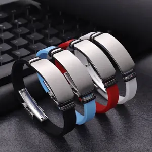 Sport Silicone Stainless Steel Bracelet For Men Women Engravable Identification Bangle Minimalist Basketball Wristband Fashion Jewelry