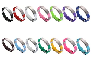 Selection of colorful silicone bracelets with blank stainless steel plates for engraving