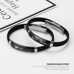 Zodiac Constellation Bracelet Silicone Stainless Steel Bangle For Men Women Student Minimalist Adjustable Couple Jewelry Gift