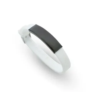 Minimalistisches weißes Silikonarmband mit schwarzer gravierbarer Edelstahlplatte für Paare