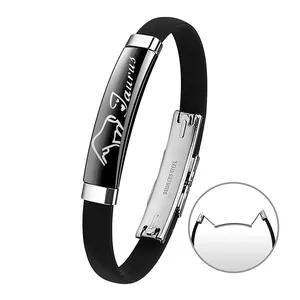 Black silicone Taurus zodiac bracelet with engraved stainless steel plate centerpiece