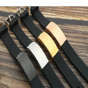 Detail shot of men's silicone titanium steel bracelets featuring four metallic color plate variants.