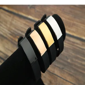 Stainless steel silicone wristband minimalist DIY engraved metal plate bracelet men