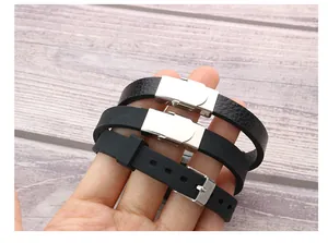 Black stainless steel and silicone bracelets set, durable stylish men's wristbands.