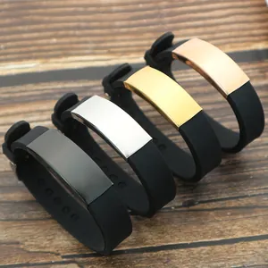 Minimalist Stainless Steel Silicone Bracelet For Men Unisex Blank ID Nameplate DIY Engravable Cuff Bracelet Fashion Commuting Jewelry Gift