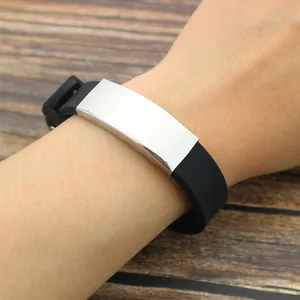 Men's silicone titanium steel ID bracelet with blank stainless steel plate for DIY engraving.