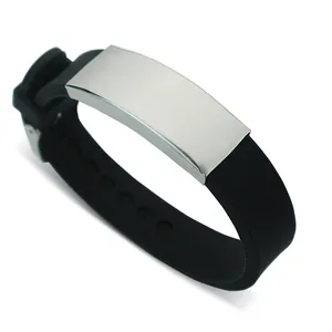 Men silicone stainless steel ID bracelet fashionable custom engraving jewelry accessory