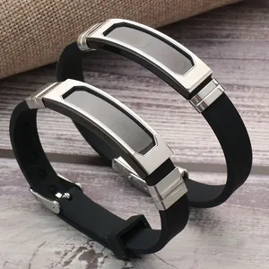 Stainless steel silicone bracelet for men women, casual fashion custom engravable wristband.
