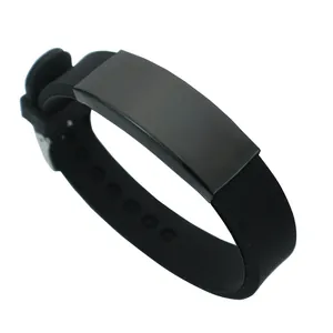 Men's Black Silicone Stainless Steel ID Bracelet Custom DIY Engraving Wristband