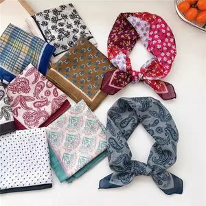 Collection of vintage paisley and floral print silk square scarves for women fashion