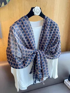 Close-up detail showing the bohemian polka dot pattern and tassel fringe on this blue shawl