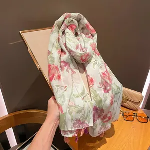 Bohemian floral print sun protection shawl for women with elegant decorative tassels
