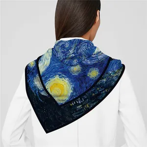 Luxury 90cm square silk scarf featuring a Van Gogh Starry Night oil painting print