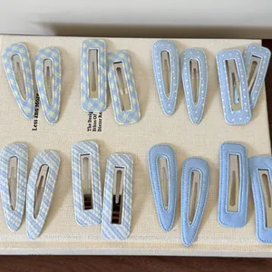 Fermagli per Capelli BB Donna Blu Mare a Quadretti Pois Tessuto di Poliestere Cotone Avvolto Forcine in Metallo Accessori Dolci