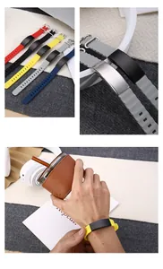 Detail view of multi-color silicone sports bracelets with stainless steel plates