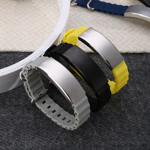 Minimalist Silicone Stainless Steel Sports Bracelet Unisex Ocean Wave Strap Polished Titanium Steel ID Bracelet Jewelry