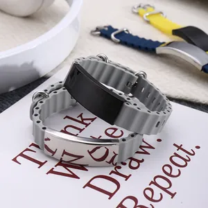 Adjustable ocean silicone sports bracelet with custom stainless steel nameplate bar