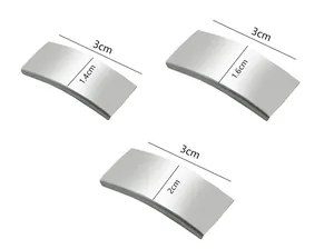 Detailed dimensions for curved stainless steel pet ID tag metal plates in three sizes
