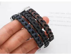 Handgefertigtes geflochtenes Lederarmband-Set mit Edelstahlverschluss für den täglichen Bedarf