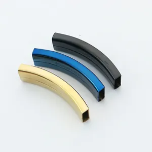 Curved stainless steel rectangular tube findings for DIY bracelet making in three colors.
