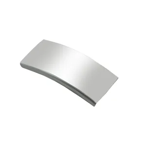 Curved stainless steel pet ID tag plate for custom engraving and collar attachment accessory.