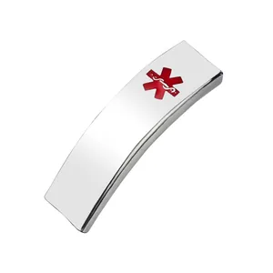 Polished stainless steel curved bar medical alert ID plate for DIY bracelets