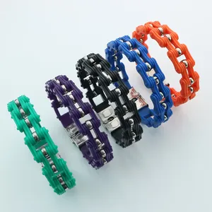 14mm Bicycle Chain Bracelet Stainless Steel Silicone Hip Hop Jewelry For Men Women Punk Motorcycle Wristband Chain Hand Jewelry