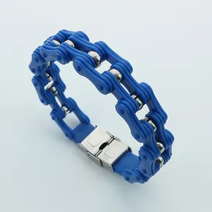 Blue 14mm bicycle chain bracelet with stainless steel clasp for hip hop men's style