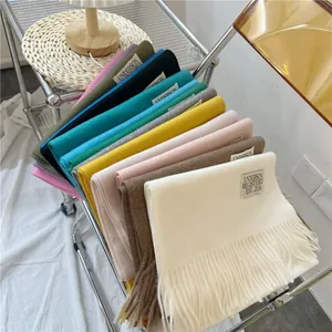 Variety of soft solid color imitation cashmere scarves with fringe details