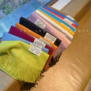 Soft Cashmere-Like Scarf For Women Solid Color Winter Warm Tassel Shawl Wrap Korean Style Elegant Scarf Autumn Winter Neck Warmer