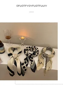 Set of vintage silk square scarves featuring elegant polka dots and striped patterns