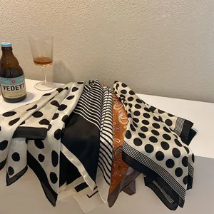 Retro polka dot and striped silk square scarves for elegant women's neck decor