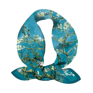 Artistic Van Gogh Almond Blossoms oil painting print silk square scarf for women 53cm