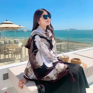 Elegant floral ethnic style sun protection shawl for beach travel vacation outfits