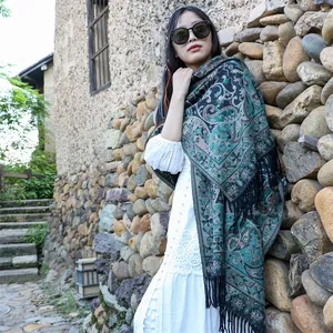 Thick ethnic style paisley shawl and scarf for women, perfect for winter travel photos