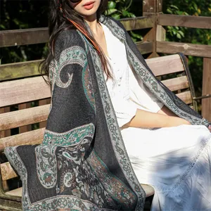Elegant ethnic paisley shawl for travel and photo shoots, thick winter wrap for women