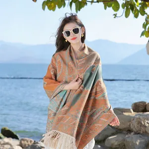 Women Ethnic Bohemian Paisley Shawl Scarf Thickened Jacquard Imitation Cashmere Scarf With Tassel For Travel Photography