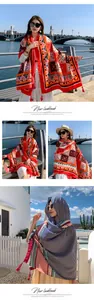 Ethnic style cotton linen shawl scarf with geometric patterns for outdoor travel