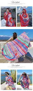 Bohemian ethnic style cotton linen shawl for travel and sun protection