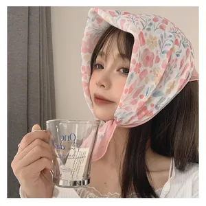 Pañuelo Cuadrado Pequeño de Estilo Coreano para Mujer Bandana de Algodón Estampada Bufanda de Cuello Protección Solar de Verano Accesorio