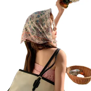 Florales Baumwoll-Kopftuch für Damen Sommerurlaub Strand Sonnenschutz Halstuch.