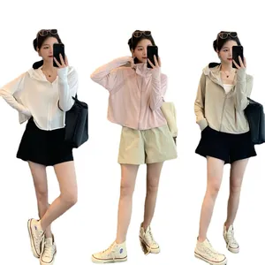 Giacca leggera da sole con cappuccio ampia da donna con protezione UV in tre colori