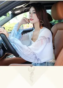 Elegant chiffon sun protection shawl with feather print for driving and outdoor UV protection.